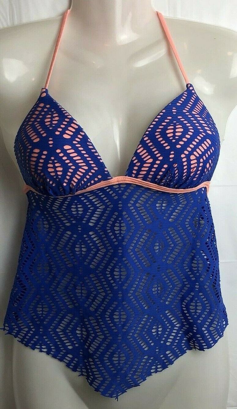 Arizona Tankini Top Women S Blue Peach Mesh Halter Bikini Top Padded Hi Low Hem